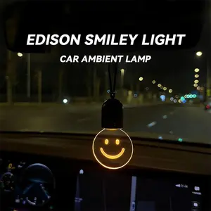Car Smiley Face LED Pendant Light, Retro Style Hanging Night Light, USB Rechargeable Motion Activated Ambient Lighting, Universal Car Interior Decoration for Windshield Rearview Mirror