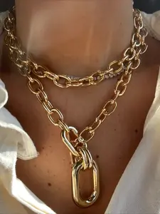 2pc Vintage Chic Punk Hip-hop Coarse Chain Necklace Set Suitable for Both Men and Women Daily Vacation Music Festival Party Chunky Chain Necklace