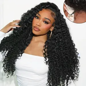 [3 IN 1 ] Deep Wave Half Human Hair Wig With Elastic Drawstring Brazilian Wear And Go Deep Wave Half Wigs  Seamless Flip Over With Adjustable For Women 180Density
