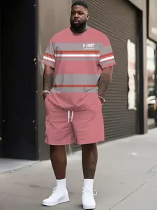 Men's Plus Size Casual Sports Set, Athleisure Breathable Clothes, Breathable Outdoor Leisure T-Shirt and Five-Pocket Pants, Summer 3D Print for Adults