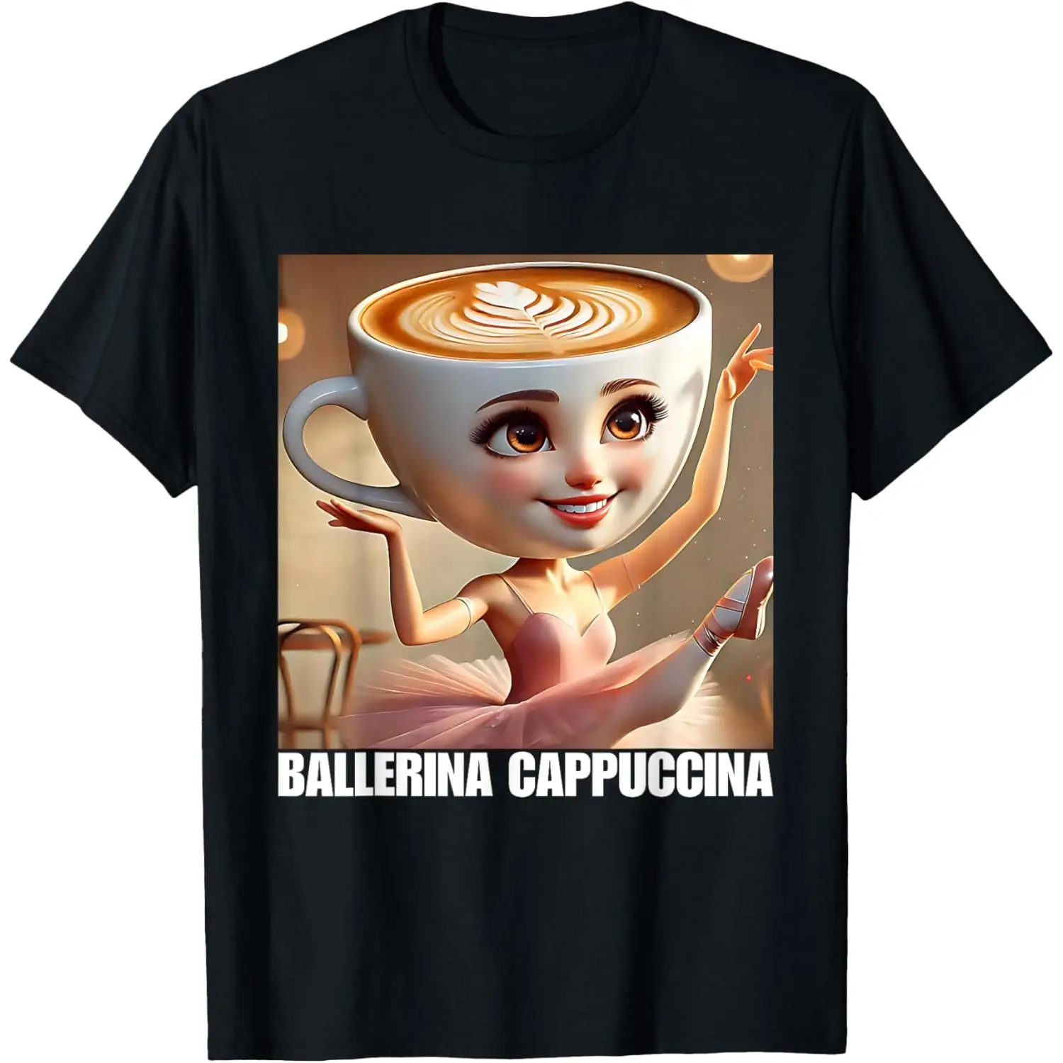 Women's Casual Cappuccina Italian Brainrot Meme Crew Neck T-Shirt - Classic Regular Style, Short-Sleeve, Relaxed Fit, Breathable Cotton Fabric, Machine Washable Top