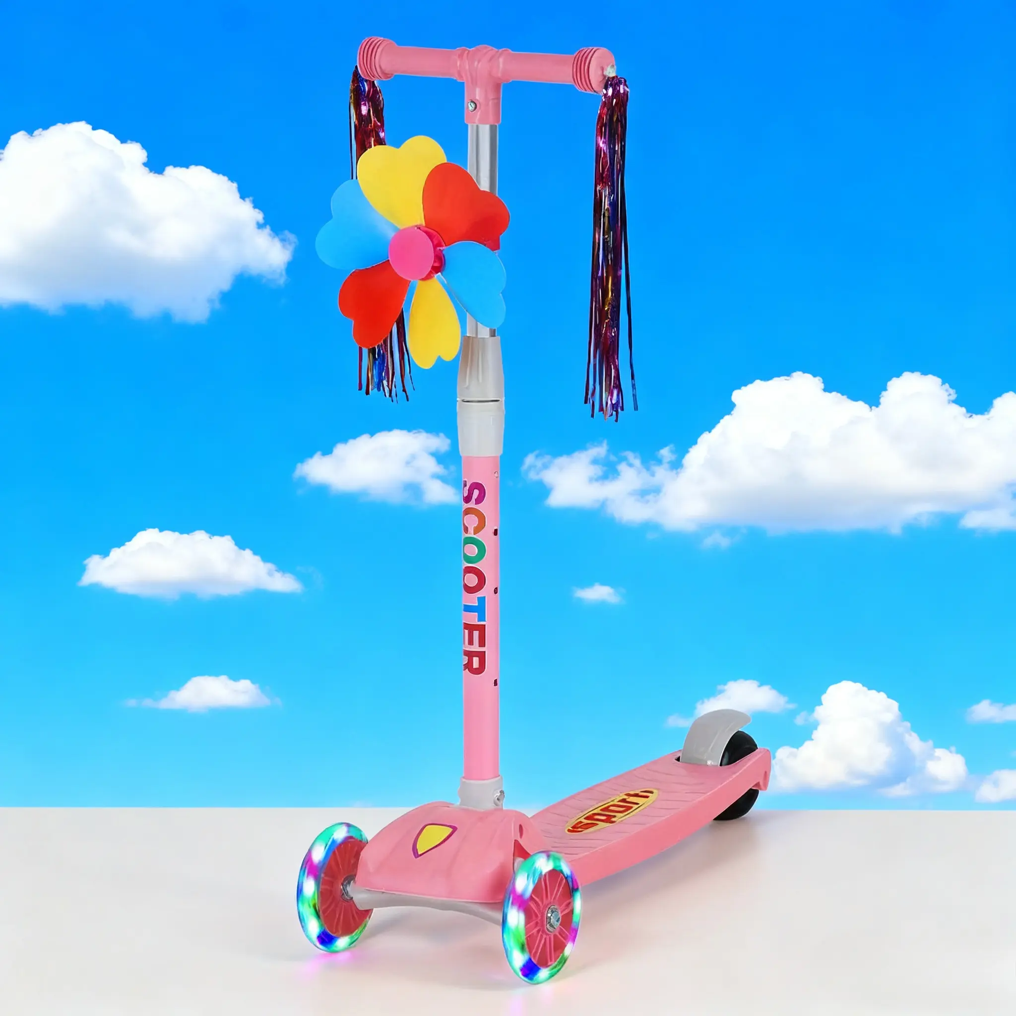 Pink three-wheel scooter, Party Gifts,adjustable height, tilted steering, glowing wheels, widened deck, easy to ride,summerwins