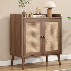 Sideboard Buffet Cabinet with Storage with Rattan Decorated Doors, Vintage Side Cabinets for Dining Room, Living Room,Hallway,Vintage