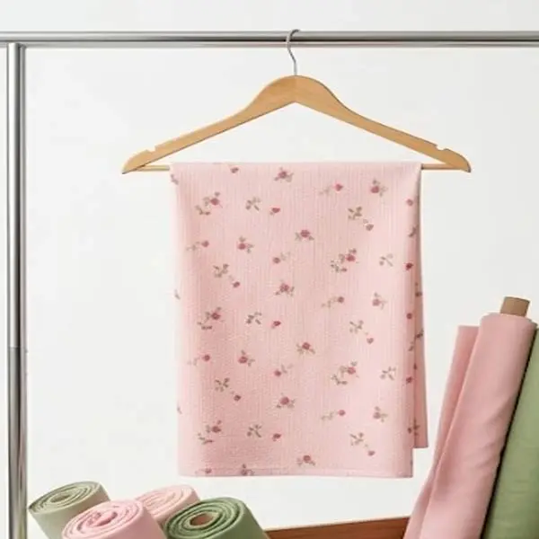 Ditsy Floral Print Ribbed Texture Polyester Knit Fabric, Soft 4×2, 58/60" Wide