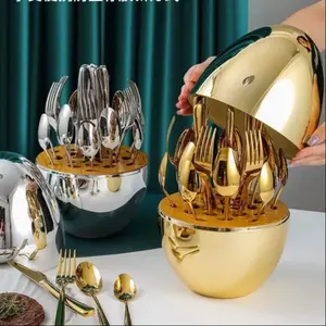 24pcs Stainless Steel Cutlery Set with Colorful Box, Modern Tableware Sets, High-End Luxury Home Dining Utensils, Perfect for Family Gatherings and Gifts