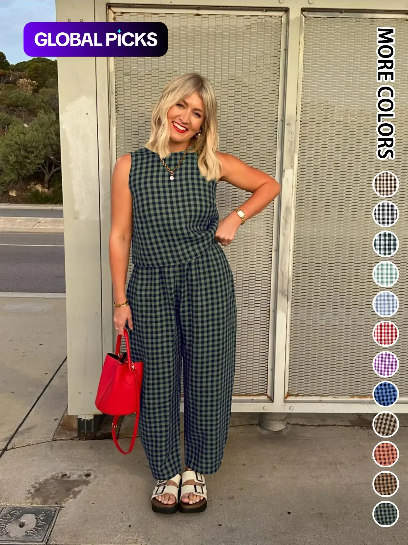 Summer New Women's 2 Piece Set Suits Womenswear Cotton Fabric Plaid Oversized Sleeveless Crop Top Loose Fit Pocket Nine-Tenths Pants, Beach Vacation Casual Daily Wear Clothes Matching Set Outfit