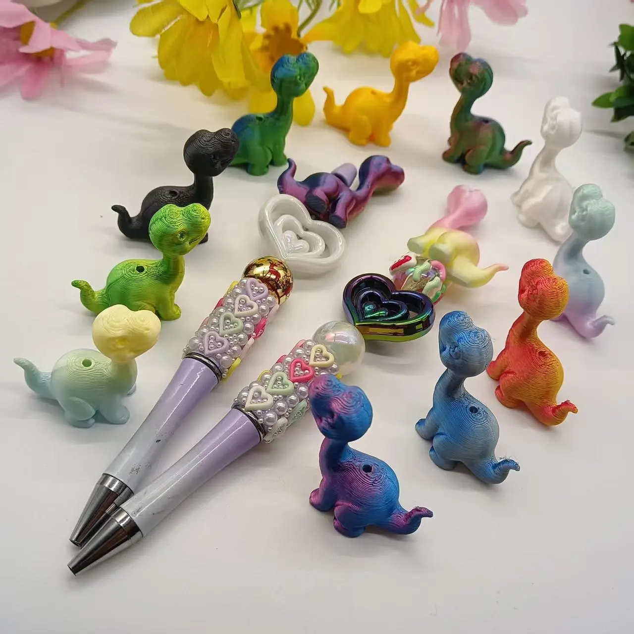 9pcs mixed color 3D printing PLA three-dimensional dinosaur vertical hole decoration beads DIY beaded pen mobile chain keychain bag pendant holiday gift decoration accessories ornaments Key Chain Decorations Keychain For Bags