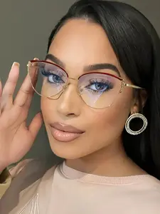 Elegant Women's Metal Cat Eye Frame Fashion Glasses, Blue Light Blocking Eyewear for Daily Wear, Metal Frame Eyeglasses, Stylish Ladies Accessory Gift, Stylish Trendy Eyewear