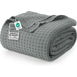 100% Cotton Waffle Weave Blanket Big Size for Bed - Lightweight, Breathable Summer Blankets Soft and Cozy, Gift for Mother’s Day Home Decor (Cool Grey, 120x120 Inch)