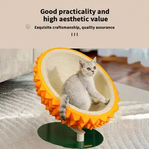 Durian Shape Cat Scratching Bed Cat House - Comfortable Sisal Rope Scratching Board with PVC Plastic Combination, 3 in 1 Cat Resting Bed - Suitable for Cat Claw Care, Cute and Sturdy Assembled Pet Furniture