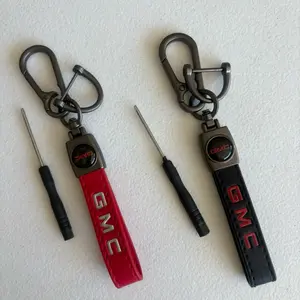 GMC Keychains Black Red Genuine Leather Made Red Black Color