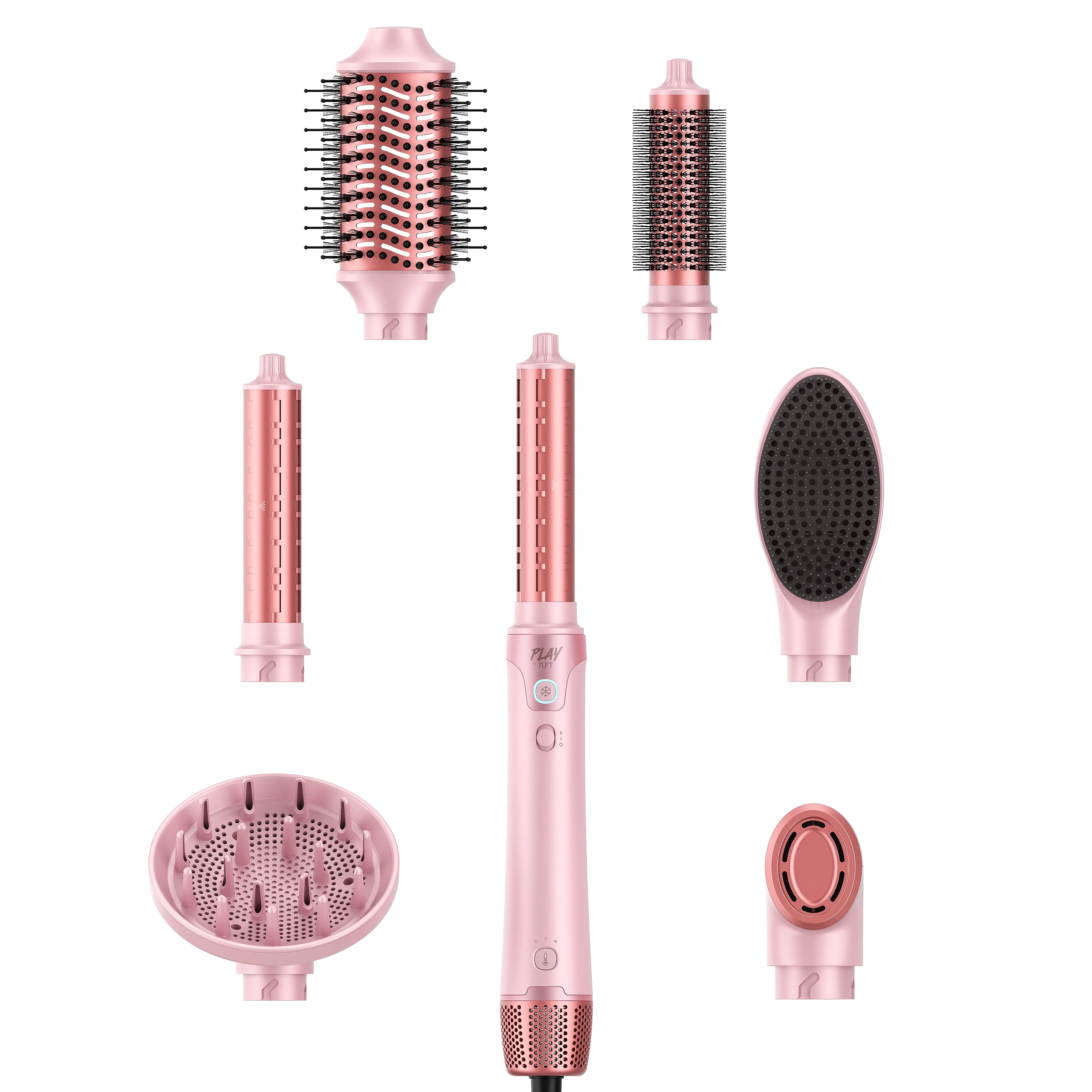 PLAY BY TUFT AeroFlex 7-in-1 Ionic Hot Air Styler, Auto Air Wrap 110,000 RPM High-Speed Blower Curler, Volumizing Wavy Comb, Hair Dryer Brush Blowout Tool, Multifunctional Curling Wand, Smooth Result w/ Less Heat Damage, Perfect Present for Women Gift