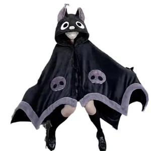Comfortable Bat Theme Cozy Hooded Blanket, Cute Cartoon Animal Design, Soft Wearable Blanket with Wings, Perfect for Sofa and Bed, Fall/winter Season, Soft Comfy Blanket
