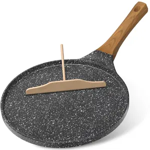10 Inch Nonstick Crepe Pan Dosa Tawa Tortilla Flat Griddle Pan Induction Gas All Stoves Easy Clean with Wooden Spreader