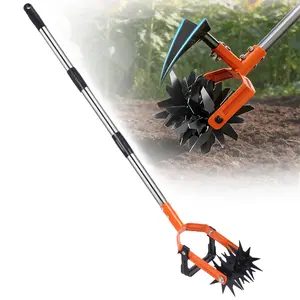 Rotary Tiller Garden Tool 2-in-1 Weed Removal & Soil Loosening with Sharp Star-Shaped Tines Adjustable Handle Pivoting Blades Durable Construction for Effortless Gardening
