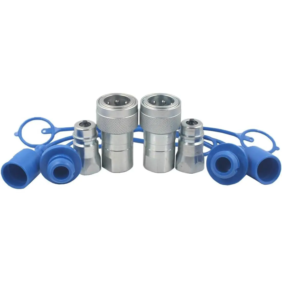 2-Sets 1/4'' Ag ISO5675 Carbon Steel Hydraulic Quick Disconnect Coupling/Coupler Poppet Valve,Pioneer Type, Set w/Dust Cap