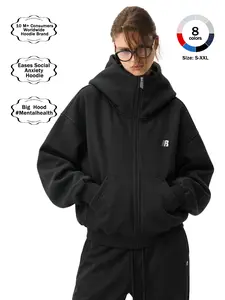 FDR Eases Social Anxiety Hoodie | Big Hood Oversized Zip Up Hoodie for Men & Women | High Neck Heavyweight Embroidered Letter Sweatshirt Loose Fit Casual Basic Long Sleeve Top Streetwear Classic Pant Set #Summervibes