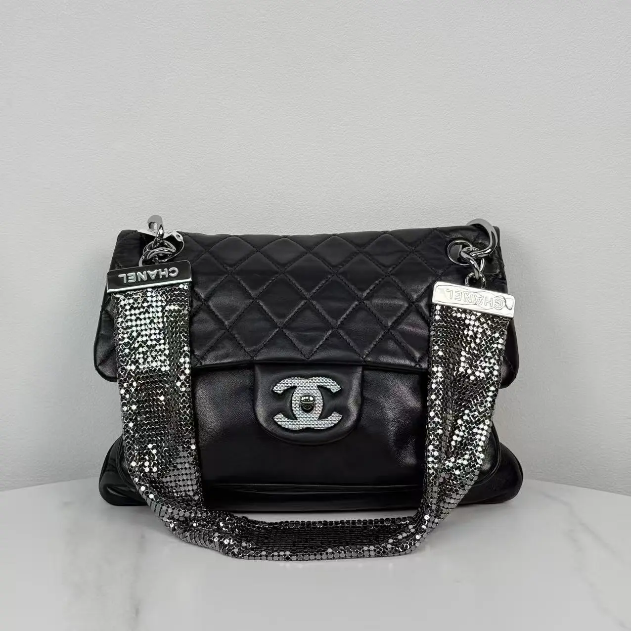 Pre-owned CHANEL Lambskin Metallic Mesh Limited Edition Soft Classic Flap Bag 22974716