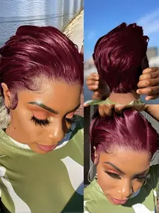 pixie wig orange burgundy brown color 13x4 lace natural black color pixie cut human hair wig for women short straight human hair wig daily party use wig Frontal Wig