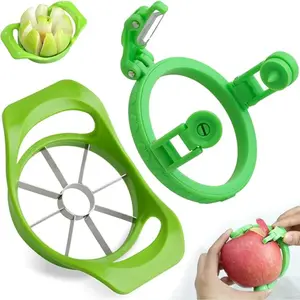 Apple Slicer & Handheld Apple Peeler 3.86 Inch Super Sharp Cutter and Corer 8 Slices Foldable Manual Rotating Apples Pear Peeler for Round Vegetables and Fruits Green Reusable