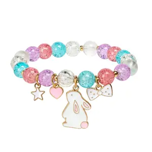 Easter Gift Tail Rabbit Pendant Beaded Bracelet, Girls Easter Theme Gift, Easter Basket Filler Bunny Gift for Girls