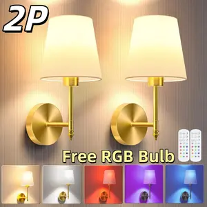 2pcs Rechargeable Wall Lights, Remote Control, RGB Adjustable Color Temperature, Battery-Powered Wall Sconces for Bedroom, Cottage Home Ambient Lamp