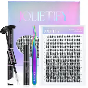 JOLIETIFY DIY Lash Clusters Kit - Soft Fluffy Long-Lasting Lashes with Glue Remover & Tweezer for Beginners Easy At-Home Application - Eyelash Set