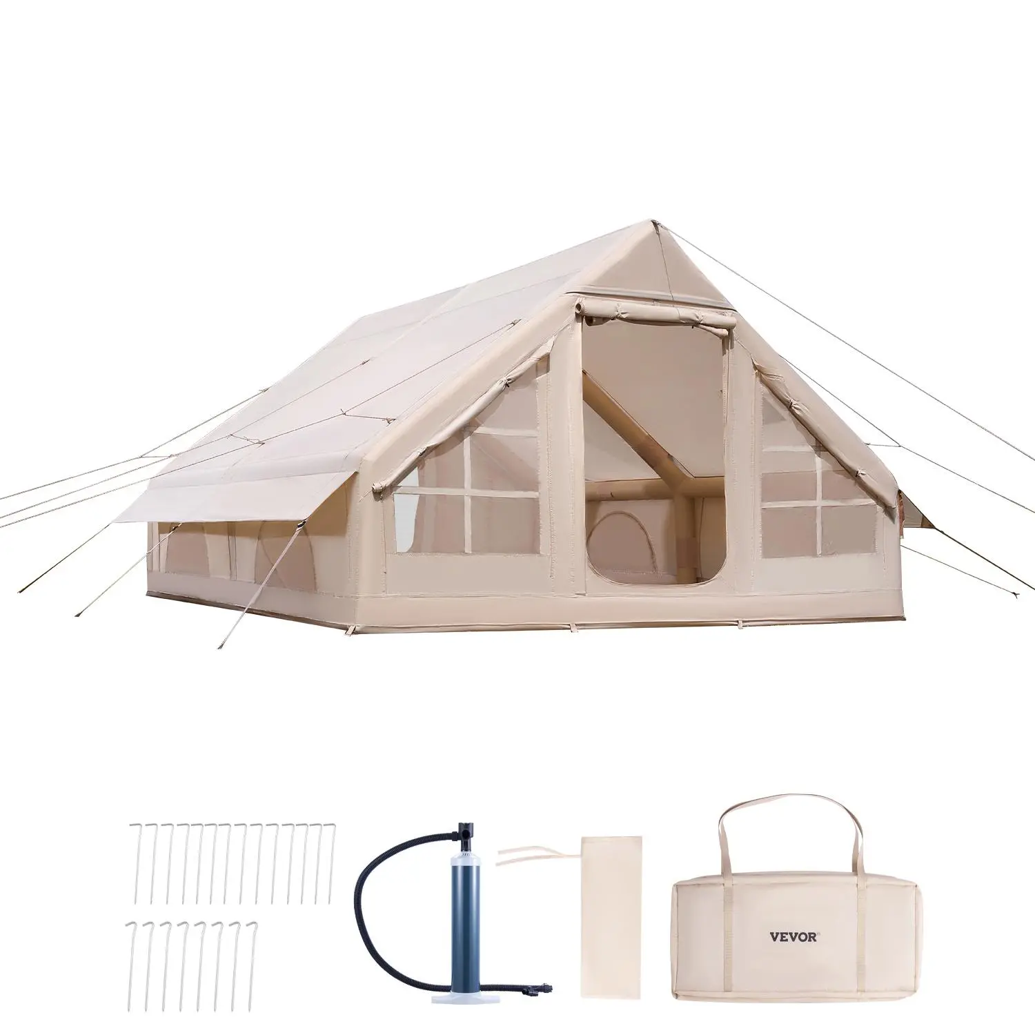 【SummerFinds】VEVOR Inflatable Tents for Camping, 5-8 Person Easy Setup Blow up Tent with Hand Pump, 300D Oxford Glamping Tent with Stove Jack 2 Doors & 4 Mesh Windows, Storage Bag Included for Easy Taking