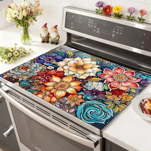 Soft Electronic Stove Panel Protector Pad, Flower Pattern Design, Scratch Resistant, Easy to Clean, Multi-Purpose Home Kitchen Cover, Stove Plate
