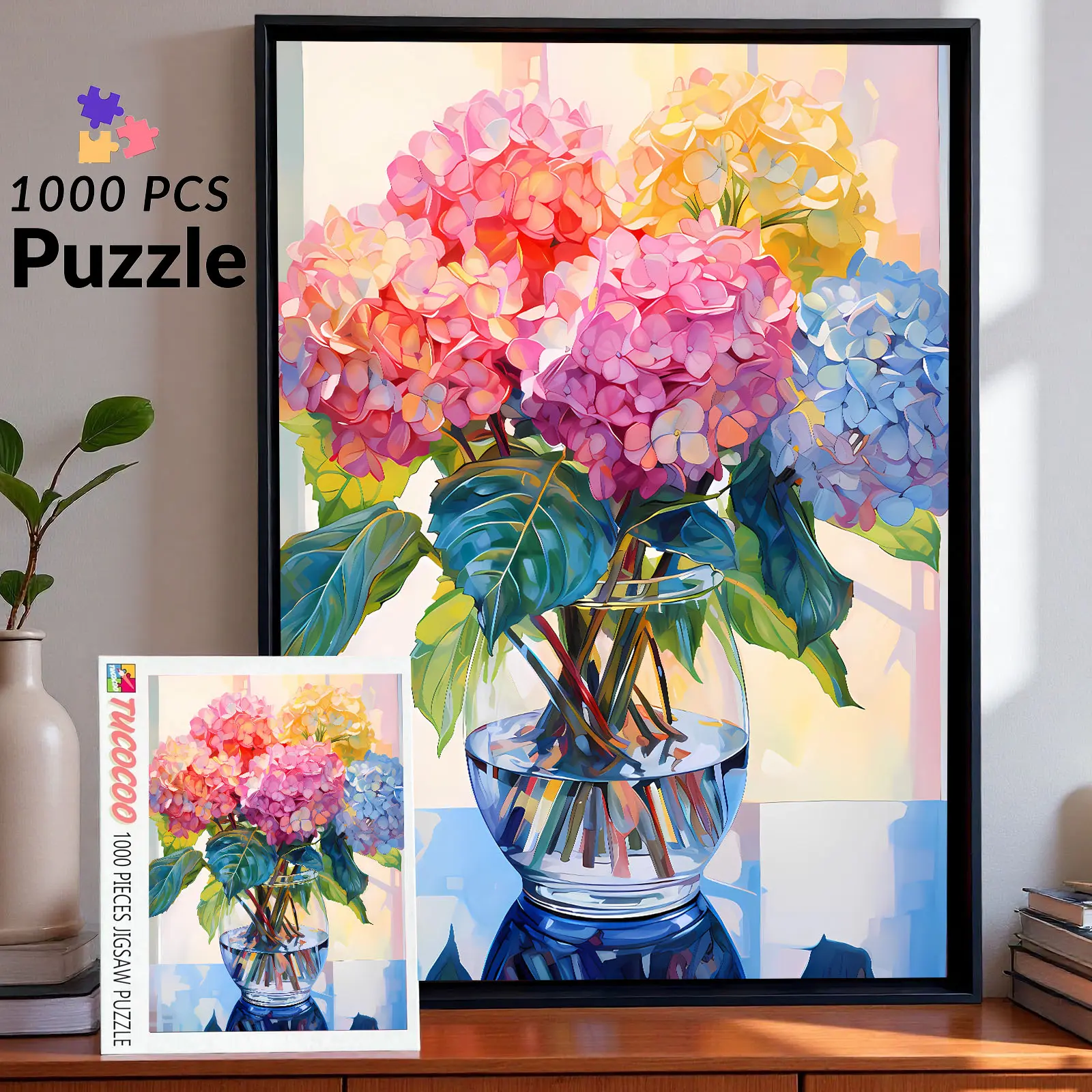 Tucocoo 1000-Piece Vibrant Hydrangea Floral Jigsaw Puzzle - Recycled Cardboard, 27.5x20in (70x50cm), Family Game, Adult Stress-Relief Brain Challenge, Home Wall Decor, Special Milestones Gift
