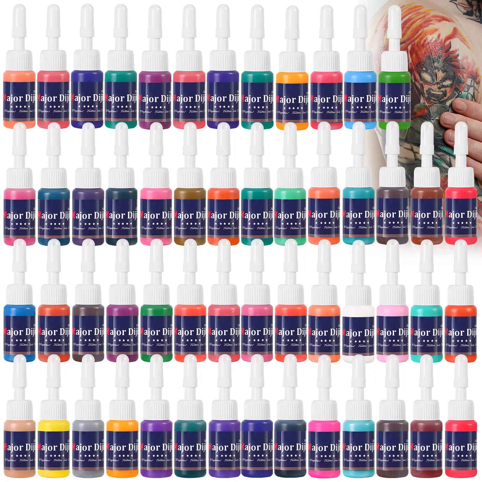 Professional 54-Color Tattoo Ink Set, Long-Lasting Liquid Pigment with Smooth Flow for Body Art Crafts, Shading, and Lining, Tattoo Artists, 54 Colors, Pigment Base, Different Color Choice