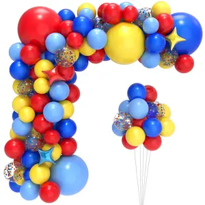 Carnival Balloon Arch Kit, 123pcs Red, Blue, Yellow & Confetti Balloons for Birthday Decoration