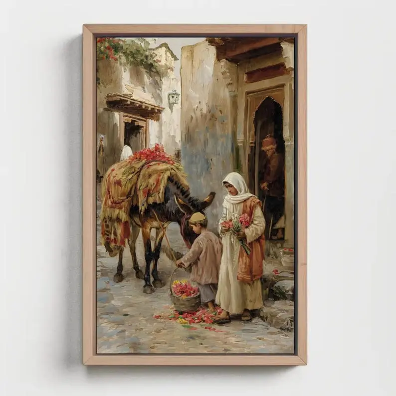 Arab Street Art Paintings, Arab Women And Children Posters, Arabic Wall Decor, Middle Eastern Paintings, Muslim Family Home Decor, Islamic Culture Inspired Art, Ramadan Or Eid Gifts