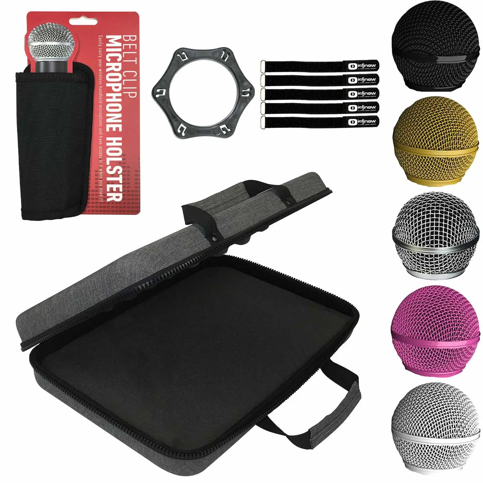 Microphone Accessory Package with Premium Multipurpose Padded Shell Utility Case & Microphone Grille Colors