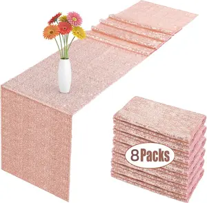 Sequin Table Runner Rose Gold 8Pcs 12x72 Inch Glitter for Rectangle Table Wedding Banquet Holiday Party Decorations Baby Shower Christmas Outdoor