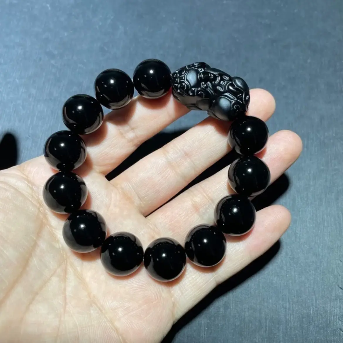 【Obsidian Icy PiXiu】Obsidian Bracelet ward of evil Natural Black Obsidian Bracelet Beaded Bracelets for Men Women Boys and Girls Stretch Bracelet