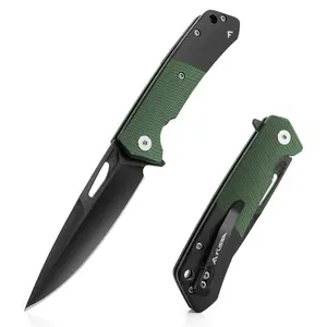 #Summervibes FLISSA Folding Pocket Knife, SANDVIK 14C28N Blade Knife with Micarta-Steel Handle, Pocket Clip and Thumb Hole for EDC Camping Hiking Outdoor