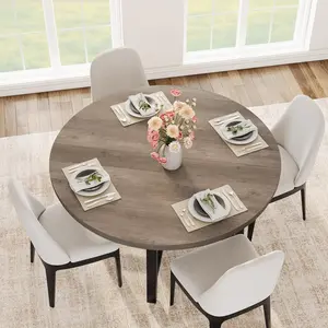 Garvee 47" Round Dining Table for 4 with Sturdy Metal Frame, Wood Circle Kitchen Dining Room Table, Space-Saving Design in Grey, No Chairs Included
