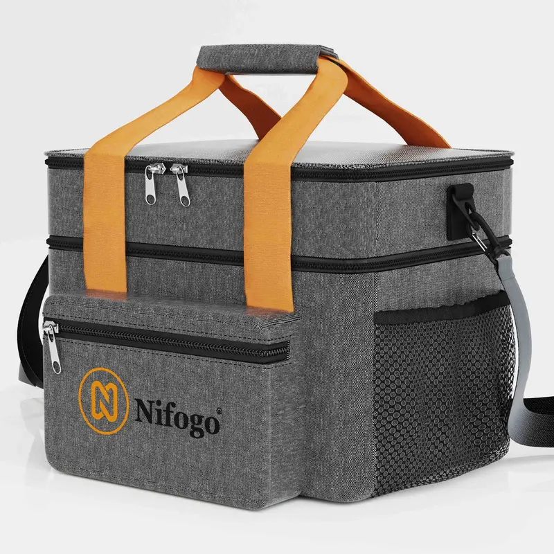 Nifogo Insulated Cooler Tote Bag - 300D Oxford Shell Feels Sturdy, 3Layer Cold Hold, Reusable Leakproof Meal Prep Organizer, Adjustable Shoulder Strap, 11.8x9.9x7.9in - For Office - Portable Bag for Men, Christmas Gifts (Packing Lunch for Kid & Husband)