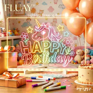 FLUAY LED Drawing Board for Kids, Acrylic Dry Erase Light-Up Drawing Board with Stand, Markers & Wipes, Erasable Reusable Board for Kids Learning, Ideal Gift for Birthday