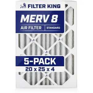 Filter King 20x25x4 Air Filter | 5-PACK | MERV 8 HVAC Pleated A/C Furnace Filters | MADE IN USA | Actual Size: 19.5 x 24.5 x 3.75"