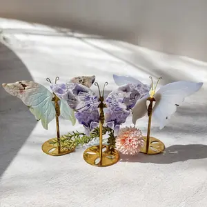 Lychee Gems Crystal-B1  Natural Crystal Butterflies On Stands Collectible Figurines Ornaments Nature Decorative Statues Various Materials Sizes Small To Large Available