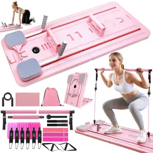 Homimanor Foldable Pilates Board Set for Beginners, Portable Home Exercise Kit with Pilates Bar and Resistance Bands for Daily Fitness & Stretching
