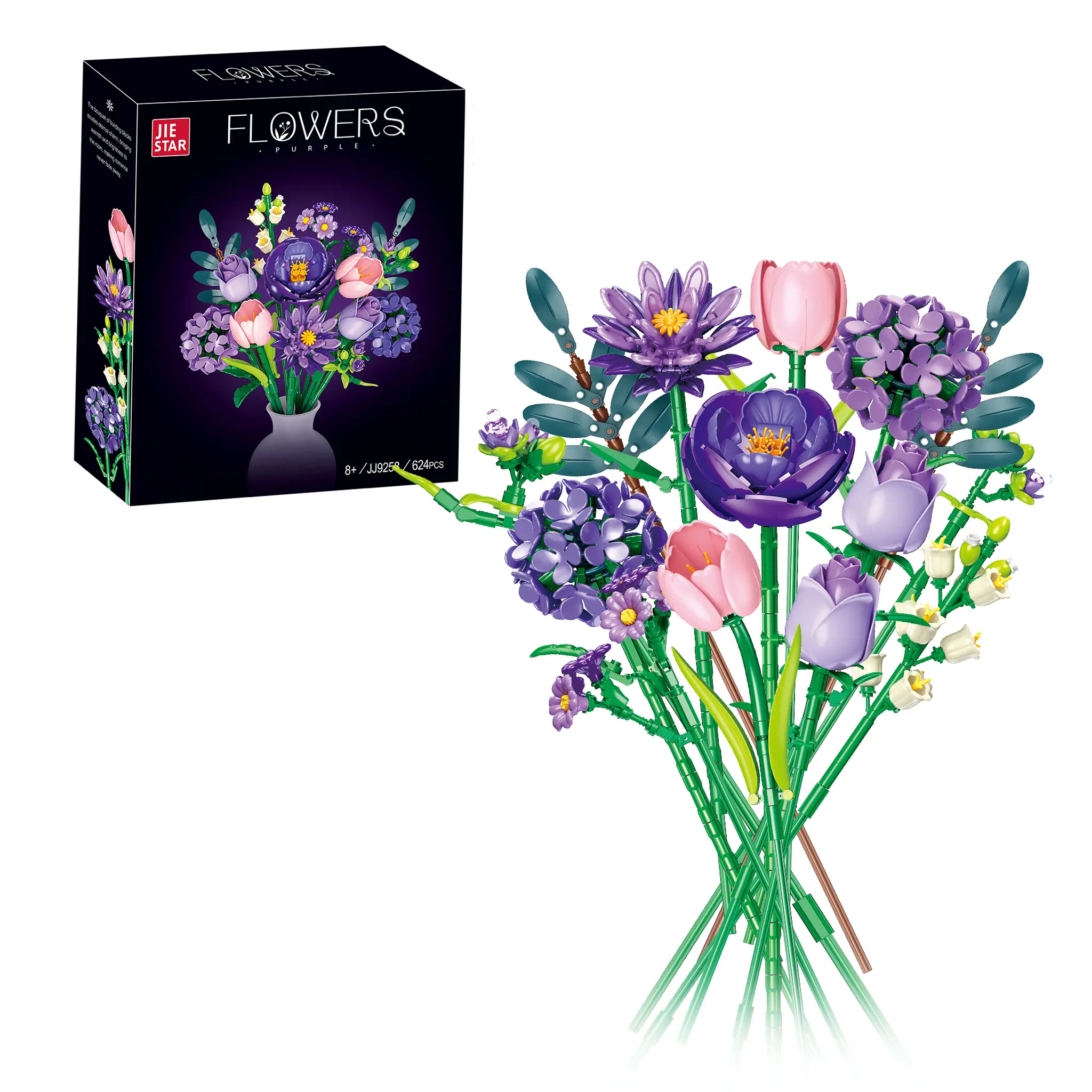 624PCS Eco-Friendly ABS Unisex Elegant Purple Flower Building Blocks Set - DIY Artificial Bouquet STEM Kit, Decorative Healing All-Seasons Home Decor, Ideal 8+ Gift for Love, Birthday & Anniversary