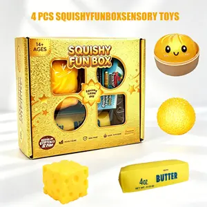 4-Piece Set Gold-Tone Malt Sugar Stress Relief Fidget Toys, Sensory Bundle, Creative Slow-Return Squishy, Party Gift, 4 Different Styles