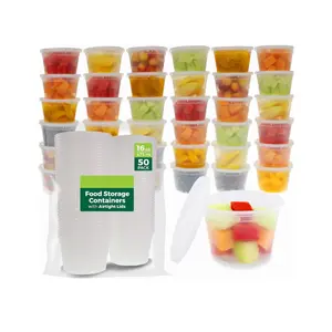 50 Pack 16oz Food Storage Containers with Lids, Plastic Meal Prep Containers, Stackable Leakproof Deli Containers for Soup, Sauce, Freezer Safe