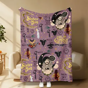 Sister of the Moon Flannel  Blanket Stevie Nicks Inspired Back To The Gypsy Print Witchy Boho 70s Rock Music Fan Gift Sofa Decor A gift suitable for fans, friends and children Suitable for all four seasons Suitable for use in sofas, and travel settings