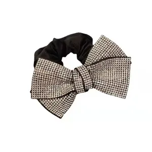 2Pcs Full Paved Rhinestone Bow Scrunchies, Premium Luxury Sparkle Crystal Bowknot Elastic Hair Ties, Elegant High-end Hair Accessories for Women Daily Ponytail & Messy Bun Hairstyle