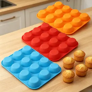 3 Pack Silicone Muffin Pan, 12 Cups Each – Food Grade Non-Stick Cupcake Pan, Easy Pop-Out Egg Bites & Mini Quiche Baking Molds. No Grease Needed, Dishwasher Safe, Oven & Freezer Friendly – Kitchen Must Have