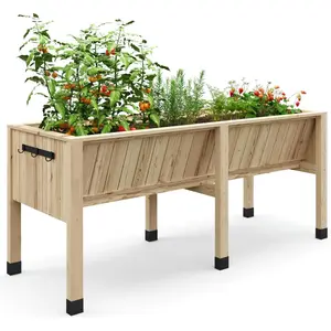 Garvee Raised Garden Bed - Sturdy Elevated Wooden Planter Box Stand for Outdoor Gardening with Heavy-Duty Design, Tool Hooks, and Large Capacity for Growing Vegetables, Herbs, or Flowers in Natural Wood